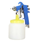 Heavy Duty Stainless Steel Paint Sprayer With 1.5 Mm Siphon Nozzle For Auto Detailing and Hot Rod Builds with yellow cup.