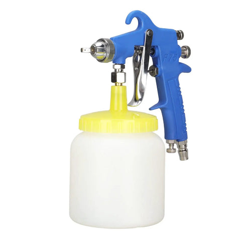 Heavy Duty Stainless Steel Paint Sprayer With 1.5 Mm Siphon Nozzle For Auto Detailing and Hot Rod Builds with yellow cup.