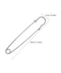 Rugged Heavy Duty Iron Safety Pins Pack Of 50 for thick sweaters and scarves, showing a single silver brooch clip, 10cm long.