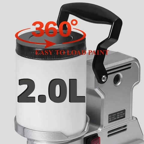 Badass Portable Airless Paint Sprayer With Hella Smooth 1600 Watt Motor and Adjustable Speeds, features 2L paint reservoir.