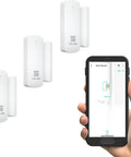 LoRa Smart Door And Window Sensor 3 Pack With Long Battery Life and app interface on smartphone