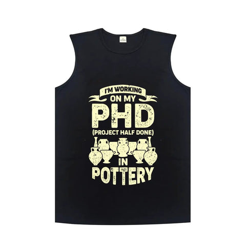 Straight Up Comfy Men's Cotton Tank Top, Ultra Breathable Sleeveless Gym Shirt, summer muscle undershirt featuring playful pottery design.