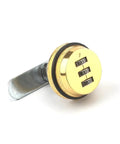 3 Digit Combination Mailbox Lock Seven Eighths Inch Rotary Tongue Cam Lock for cabinets and drawers, gold finish
