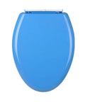 Slick Blue Elongated Toilet Seat Featuring Smooth Soft Close Lid And Quick Release Hinges Crafted From Tough Polypropylene.