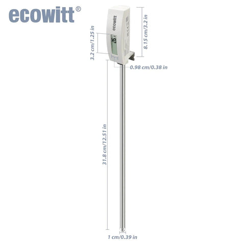 Soil Temperature Sensor With Waterproof IP65 Probe And LCD Display, 11.8 Inch Stainless Steel Temperature Probe For Garden Farm Lawn Indoor And Outdoor Use, Digital Soil Thermometer For Real Time Readings shown with dimensions.