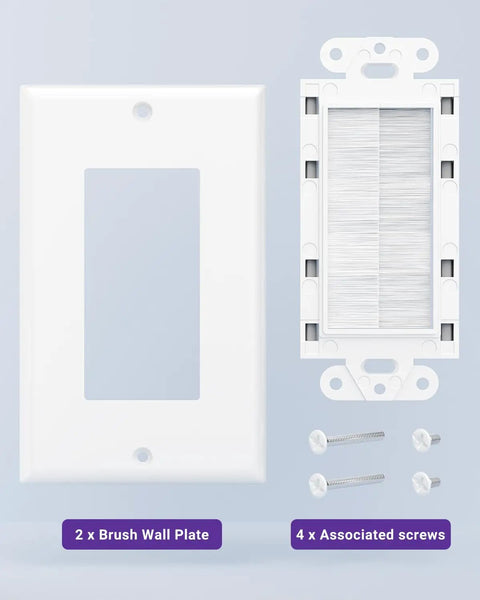 Brush Wall Plate Cable Pass Through In Wall Cable Management Single Gang Decorator Wall Cover For Low Voltage Cables White 2 Pack