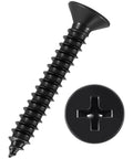 Close-up of 200 Piece Phillips Flat Head Wood Screws 4x30mm Carbon Steel Countersunk Self Tapping For Furniture Assembly Interior Trim Outdoor Projects Black