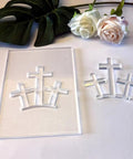Top Shelf Acrylic Router Template Set Featuring Hella Precise Woodworking Stencils For Holy Week Do It Yourself Crafts Knockout Bunny Cross Egg Church Patterns Reusable Solid Guide Collection clear acrylic cross templates on a white background.