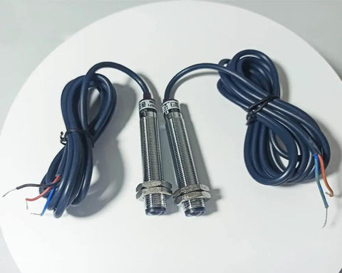 M12 Photoelectric Sensor PNP NO Through Beam Infrared Switch for Automation, 3M Detection Range, 47.2 Inch Cable in Metal Casing