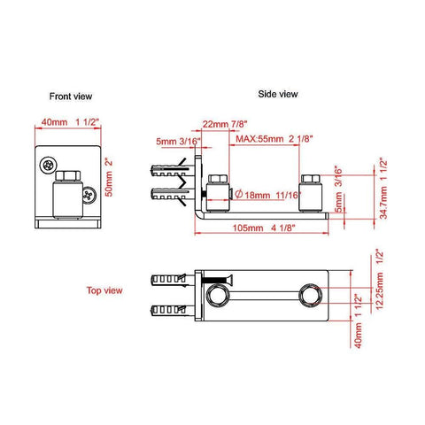 Technical diagram of Stainless Steel Sliding Door Guide For Barn Doors 1 Pack With Flush Bottom Design Fits Doors Up To Two And One Eighth Inches Thick Durable Floor Guide