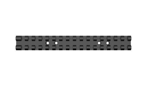 Top view of a Beefy Picatinny Rail Mount for Ruger American Rimfire Rifles, Short Action Compatible, Fits 22 LR, 22 WMR, and 17 HMR.