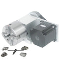 Heavy Duty 4th Axis Rotary Indexing Head With Nema 34 Stepper Motor 100mm Chuck showing motor and jaws for CNC machining.
