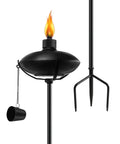 55 Inch Adjustable Outdoor Garden Torch Set With 3 Prong Grounded Stake For Patio Pathway And Party Lighting, metal body, snuffer, wick