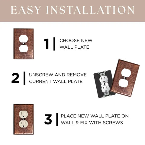 Installation steps for Hand Hammered Copper 2 Gang Light Switch Cover Plate Made To Last With A Rich Patina Over Time Premium Decorative Boss Look Wall Plate For Electric Outlets And Switches Outlet Covers Pack Of 1