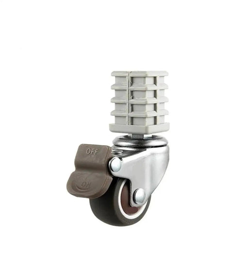 Four Pack 1.5 Inch Furniture Square Tube Caster Wheels Set With Stainless Steel Silent Brakes close-up view