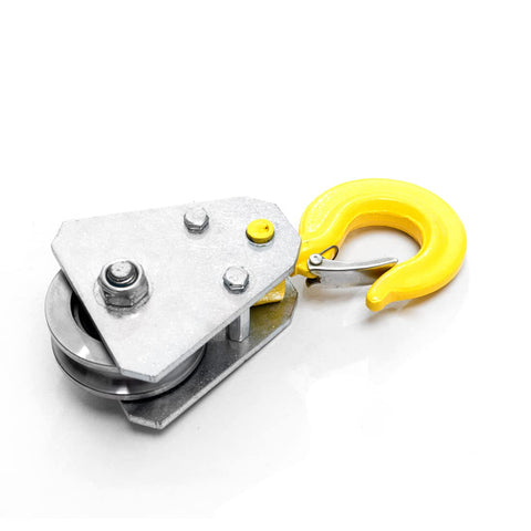 Two Pack 1 Ton Snatch Block With Hook Bearing Pulley For Wire Rope Electric Hoist Under Hook Lift System Built Like A Tank Heavy Duty Alloy Steel Construction Labor Saving Hook Trolley