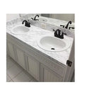 Peel And Stick White Marble Vinyl Countertop Backsplash Wrap 36 By 180 Inches Waterproof Self Adhesive Contact Paper in bathroom