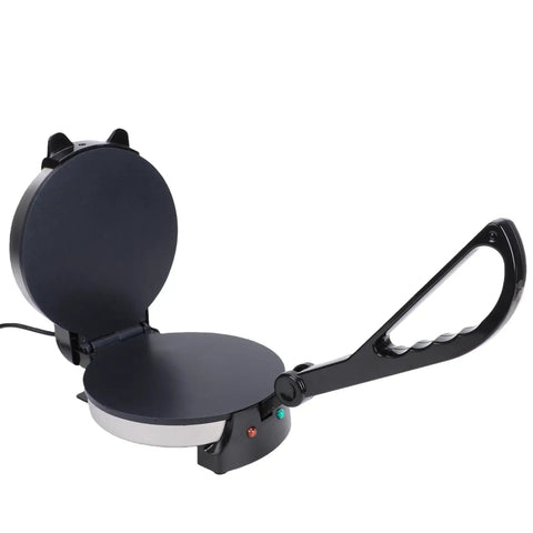 Asixxsix Electric Tortilla Maker, 1000W 8 Inch Non Stick Roti Press With Smart Temp Control. Open view showing cooking surface.