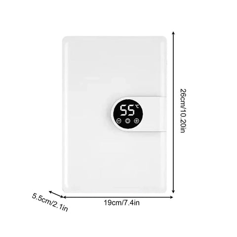 Wall Mounted Tankless Electric Water Heater Delivers Killer Hot Shower Flow With 5500 Watt Output Plus Drip Free Safety Guard, white design.
