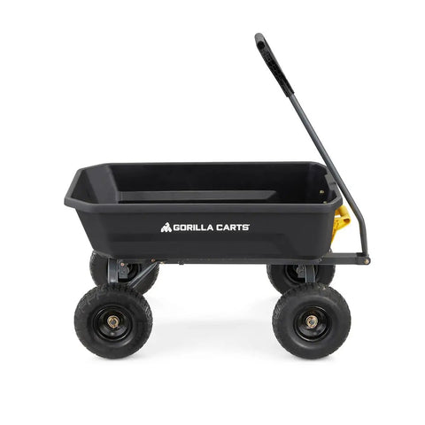 Heavy Duty Dump Cart With Patented Quick Release Dumping, Steel Frame, 600 Lb Capacity, No Flat 10 Inch Tires, side view