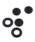 Close-up of black rubber grommets from 125 Piece Rubber Grommet Kit In 18 Sizes For Electrical Wiring Auto Firewall Plumbing PC Hardware And Piano Repair