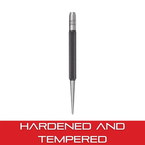 Knurled Grip Prick Punch For Precise Marking And Hole Start In Wood And Metal, 4 Inch Length, 5/64 Inch Tapered Diameter, Hardened And Tempered Steel