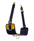 Franklin Work Positioning Seat For Fall Arrest Harnesses, wide sitting area, black and yellow design with D-rings, front view