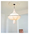 Nordic Retro Cloth E27 Pendant Lights for Living Dining Room Chandeliers Home Lighting Bedroom Hanging Light Fixtures,Art in a soft beige shade.