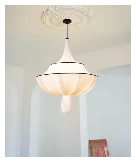 Nordic Retro Cloth E27 Pendant Lights for Living Dining Room Chandeliers Home Lighting Bedroom Hanging Light Fixtures,Art in a soft beige shade.