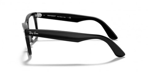 Side view of Unisex RX4340V Wayfarer Ease Prescription Eyewear Frames Black Demo Lens 50mm Rx Ready Square Eyeglasses classic iconic style.