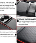 Waterproof Faux Leather Armrest Box Mat With Dual Cup Holders, Phone Slot, Tissues, Side Pockets, Elastic Straps, And Absorbent Cup Coaster on center console