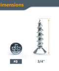 Badass Number Eight X Three Quarters Inch Zinc Plated Wood Screws One Hundred Pack with flat head and Phillips design.