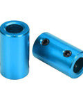 Two blue aluminum 6 Pack Aluminum Alloy Shaft Couplers For DIY Projects Rigid Stepper Motor Wheel Connectors 5mm to 5mm