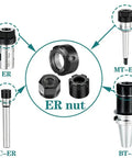 Heavy Duty Engraving CNC Lathe Milling Machine ER Series Collet Nut Tool Holder Set showing ER nuts and tool holders for precision use.