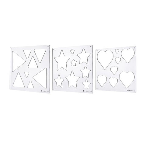 12 By 10 Inch Heart Inlay Router Template Guide Kit For Woodworkers Straight Up Perfect Decorative Doughnut Jigs displaying clear acrylic templates with heart and star shapes.