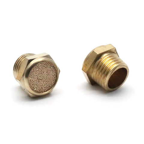 Two Pneumatic Exhaust Muffler G1/4 Brass Flat Type Silencers for Air Cylinders and Solenoid Valves, Sintered Bronze Breather Vent Filter
