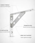 Heavy Duty Wall Mount Shelf Bracket Stainless Steel L Bracket For Kitchen And Bath Storage shown in silver finish