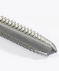 Close-up of metal tip from 5 Piece No 10-24 UNC HSS Machine Tap Set For Right Hand Threads, Pro Grade Metalworking Drill Tap Kit