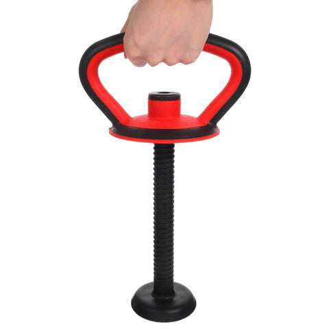 Hand holding adjustable kettlebell handle grip for dumbbells, durable plastic build, for strength training at home