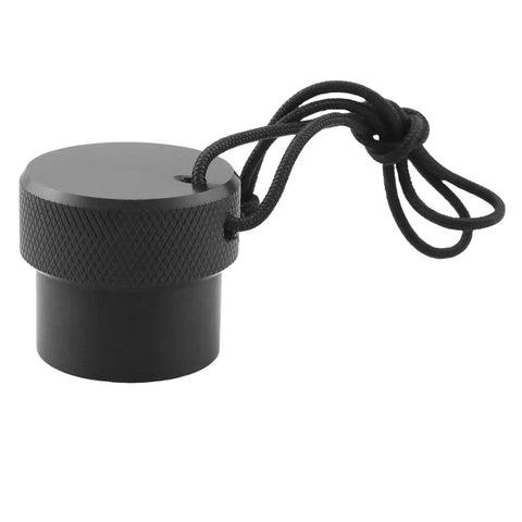 Black Scuba DIN Tank Valve Dust Plug Cap Protector with cord, durable plastic steel, rust resistant, easy to install