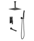 Shower System Combo with Hand Shower, 16-inch and tub spout in matte black finish with sleek design features.