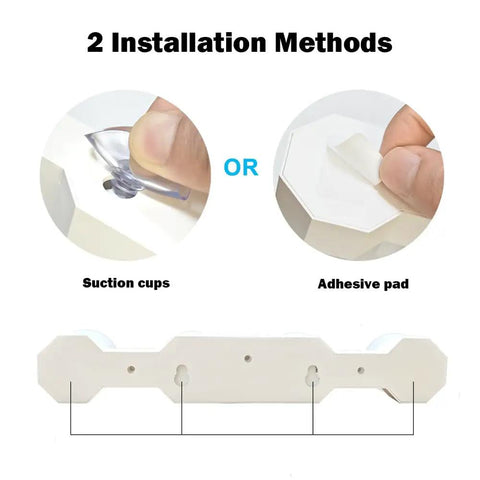 Cordless Rechargeable LED Vanity Mirror Light installation methods with suction cups and adhesive pad options shown.