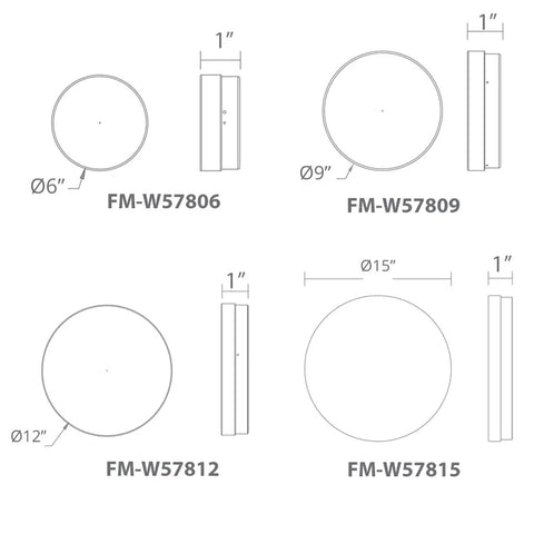 Technical diagram of Dot 9-Inch LED Round Flush Mount Light 3500K in stainless steel or marine-grade finish showing dimensions.