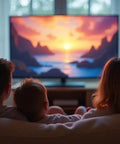 Family enjoying a sunset on a TV connected with a Heavy Duty 12 Feet TV Power Cord Featuring 2 Prong C7 Design.