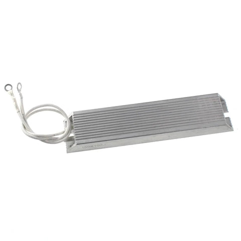 Aluminum-cased power resistor, 150W 10Ω, ribbed heatsink body with two ring-terminal leads