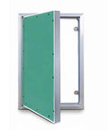 Kick Ass Heavy Duty Aluminum Alloy Wall Access Panel Attic Hatch Door open showing gypsum core, ideal for utilities and tight spaces.