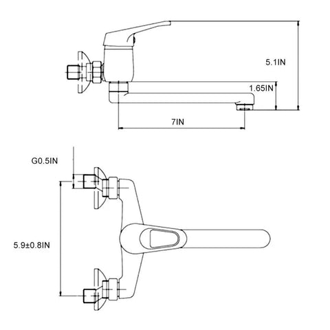 YHdtUO Kitchen Faucet Wall Mounted Single Handle Sink Rotating Hot and Cold Mop Pool Basin dimensions diagram.