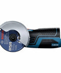 Side view of GWS12V-30N 12V Max Brushless 3 Inch Angle Grinder Bare Tool For Tight Spaces And Quick Cuts 19,500 No Load RPM Compact Ergonomic Cordless Grinder For Conduit Tile Threaded Rod And More.