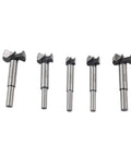 Heavy Duty Forstner Drill Bit Set 15 To 35 Millimeters with Dead Center Tip, 5 pieces, made of 45 steel for woodworking.