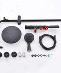 CUTPOIY Shower Set, Wall Bathroom Shower Mixers, Black Golden Brass Rainfall Concealed Shower System Embedded Box Mixer Valve, 10 Inch-A components layout.